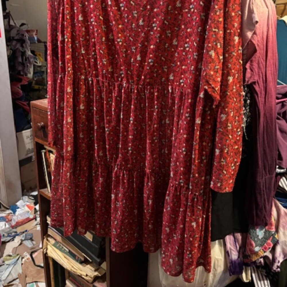 red-patterned long sleeve dress